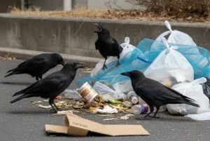 ゴミ捨てばを荒らすカラス