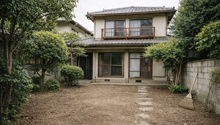 新潟県小千谷市にて一軒家の空き家の片付け事例。庭も整えています