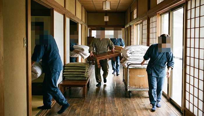 福井県あわら市にて、廃業される旅館の残置物撤去・不用品買取りの事例